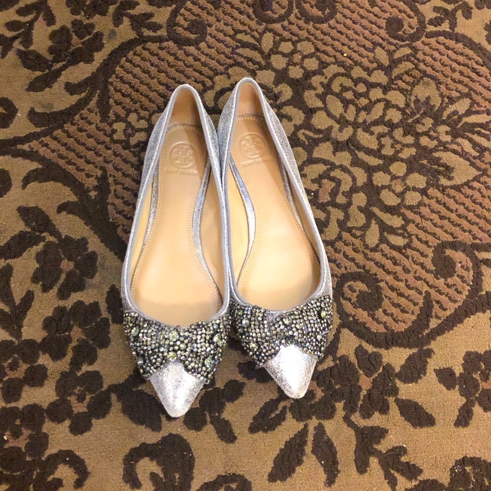 Tory Burch NIB Esme Jeweled Gray Flats 7.5M - Picture 4 of 16